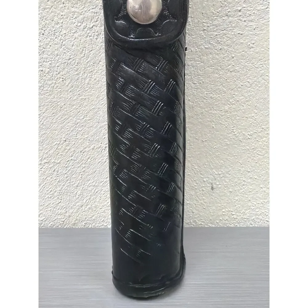 Stallion Leather Black Basketweave Flashlight Holder Duty Belt Loop Snap Closure